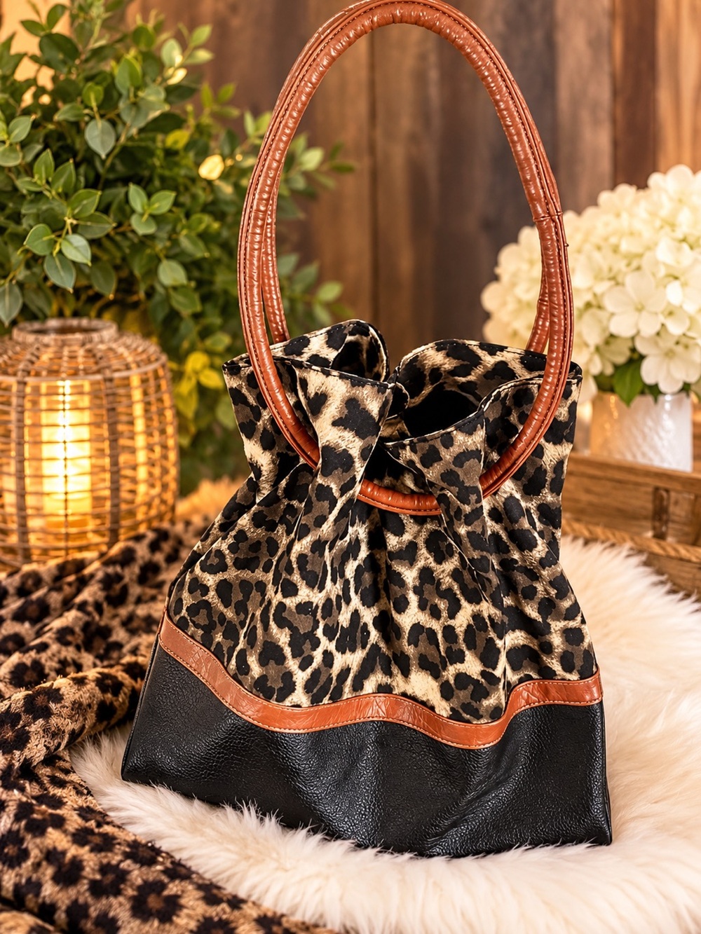 Payless Leopard Print Shoulder Bag with Black and Brown Accents